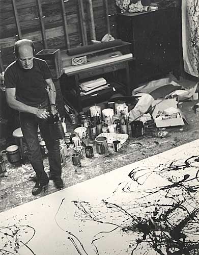 Jackson Pollock at Work in His Studio, Vintage silver print, 1950