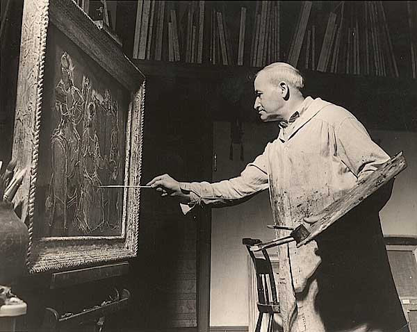 Max Weber [1881-1961] Painting in His Studio, Vintage silver print, ca. 1940