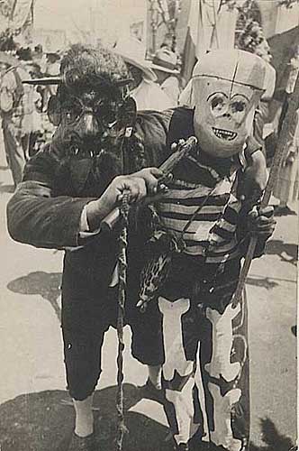 Masked Figures, Day of the Dead Celebration, Mexico, Vintage silver print, 1934
