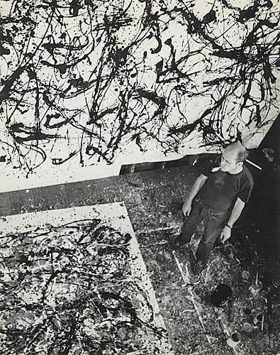 Jackson Pollock at Work in His Studio, Vintage silver print, 1950