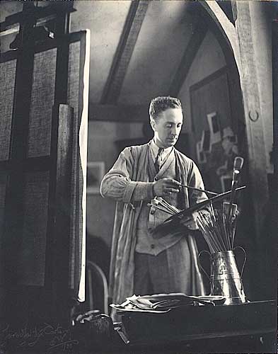 Norman Rockwell [1894-1978] Painting in His New Rochelle Studio, Vintage silver print, 1933